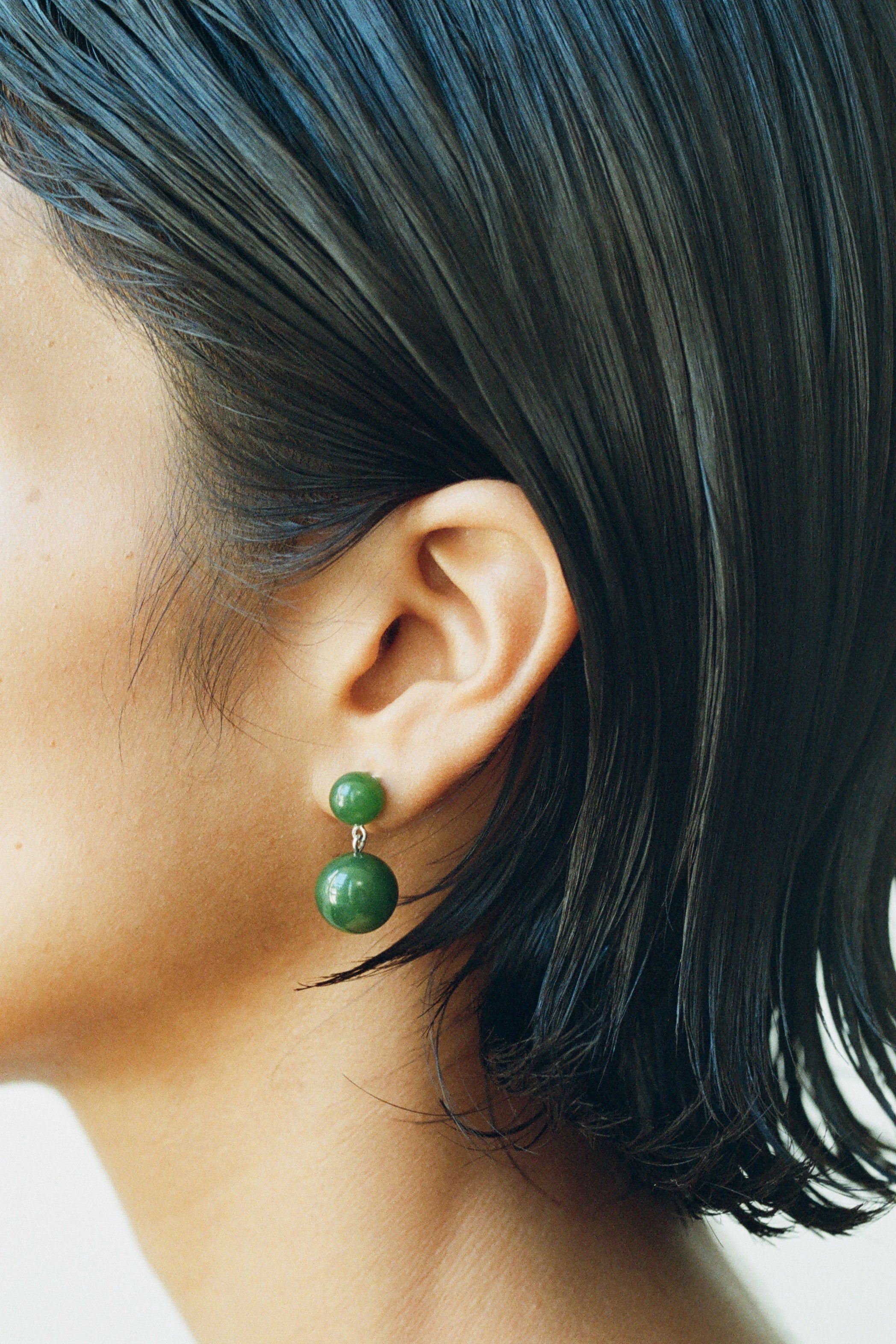 925 Sterling Silver Earrings Single Green Jade Earrings For Girls